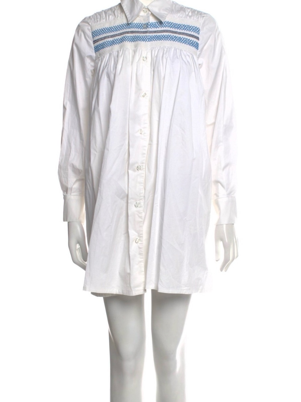 Paul & Joe White Shirt Dress with Blue Embroidered Yoke